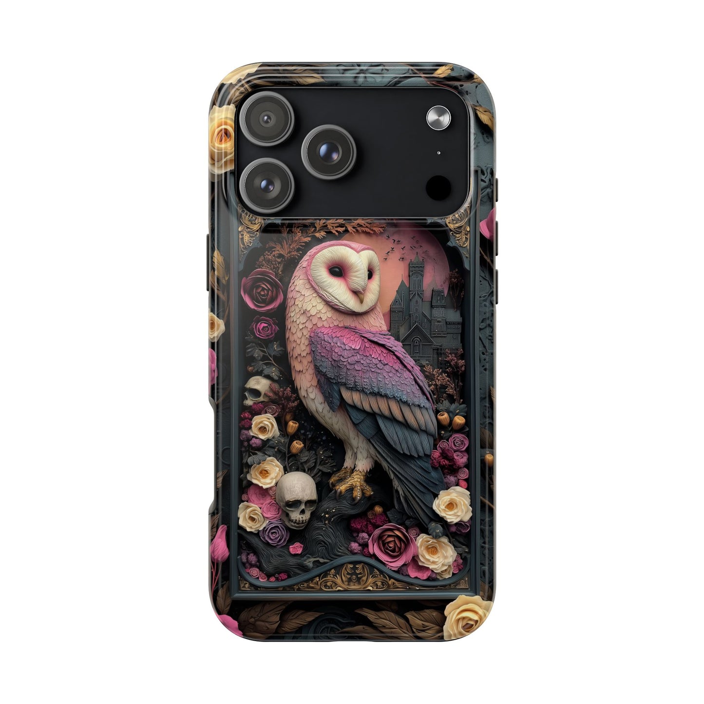 Gothic Owl Tough Phone Case - Unique Floral Design