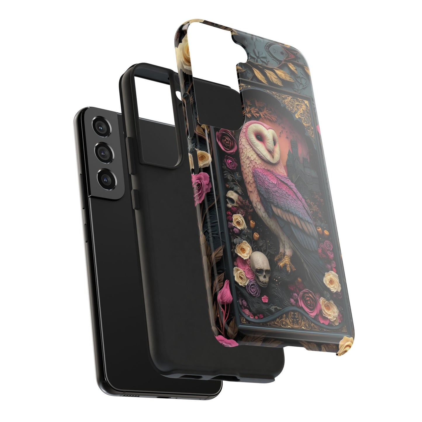 Gothic Owl Tough Phone Case - Unique Floral Design