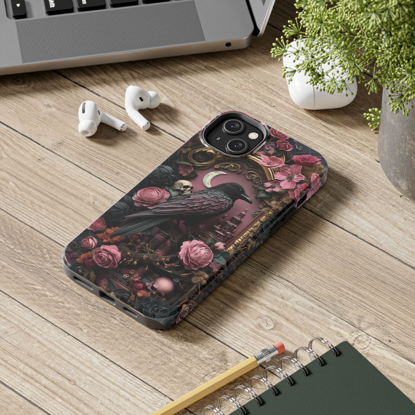 Gothic 3D effect Raven Floral Phone Case