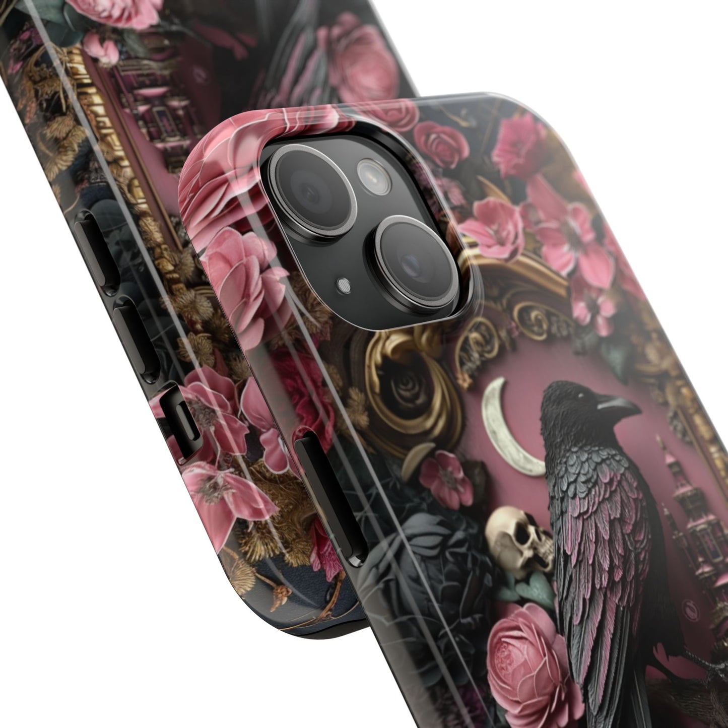 Gothic 3D effect Raven Floral Phone Case