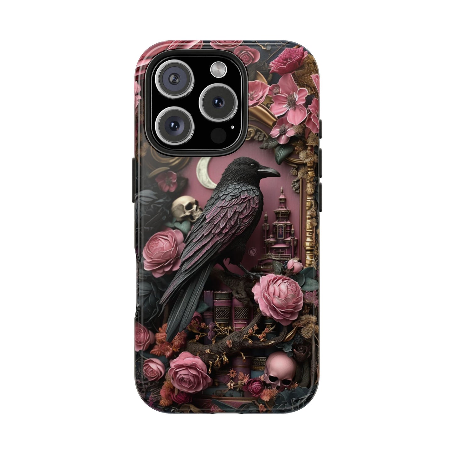 Gothic 3D effect Raven Floral Phone Case