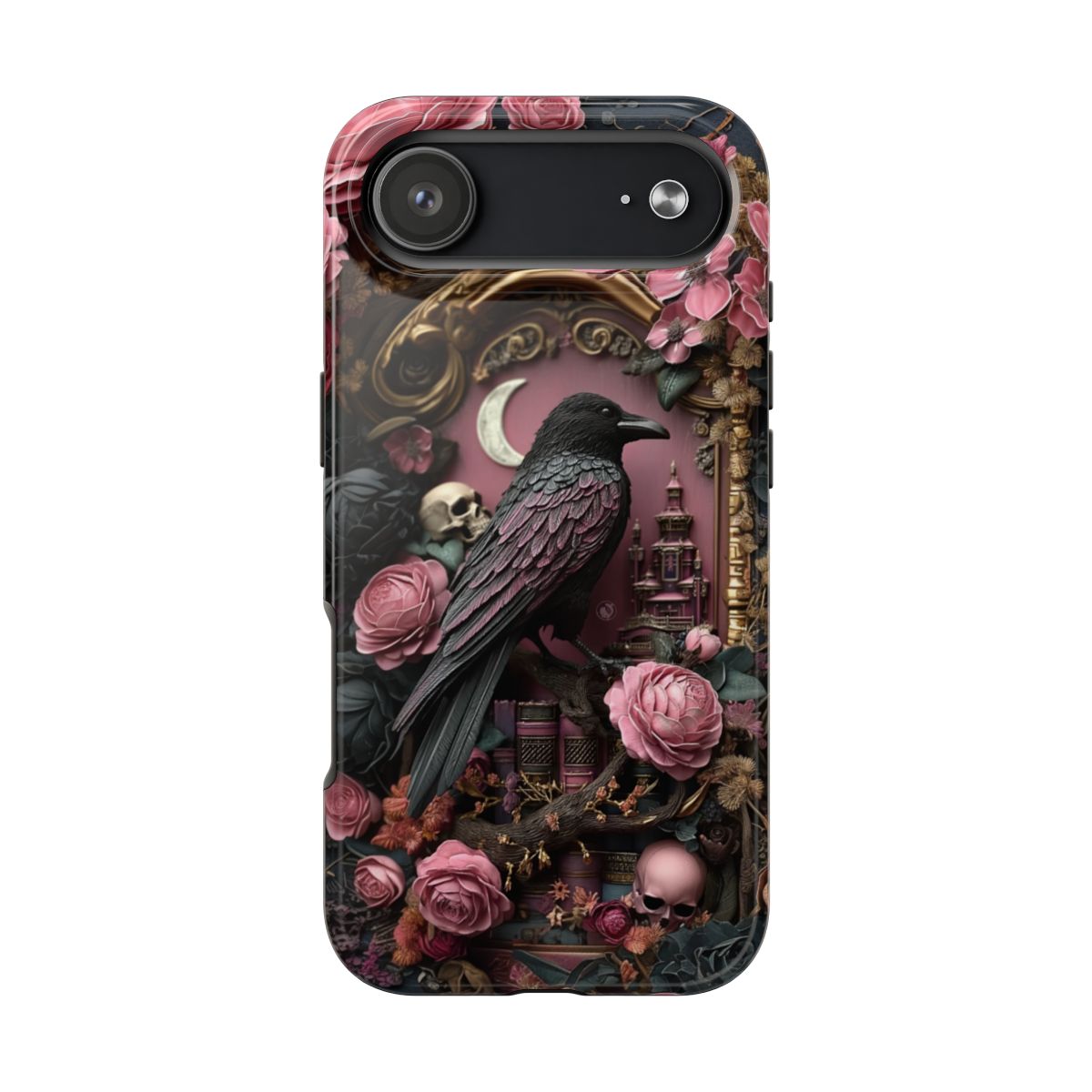 Gothic 3D effect Raven Floral Phone Case
