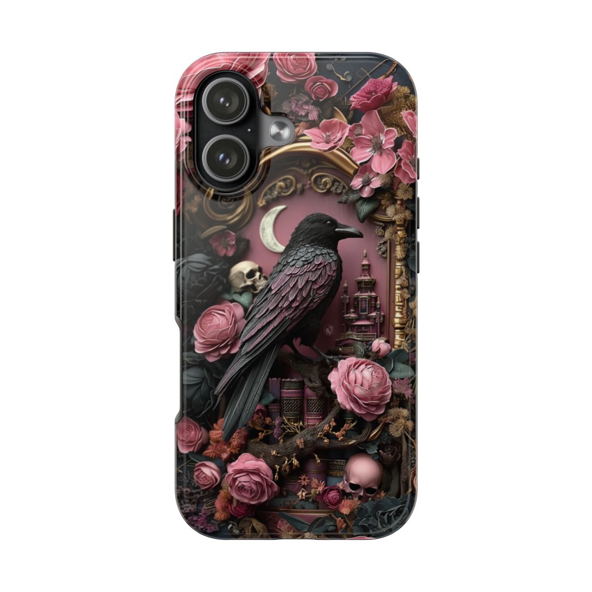 Gothic 3D effect Raven Floral Phone Case