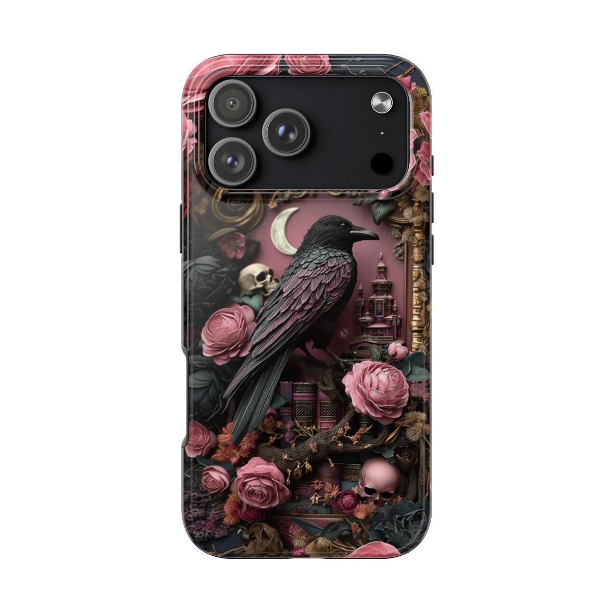 Gothic 3D effect Raven Floral Phone Case