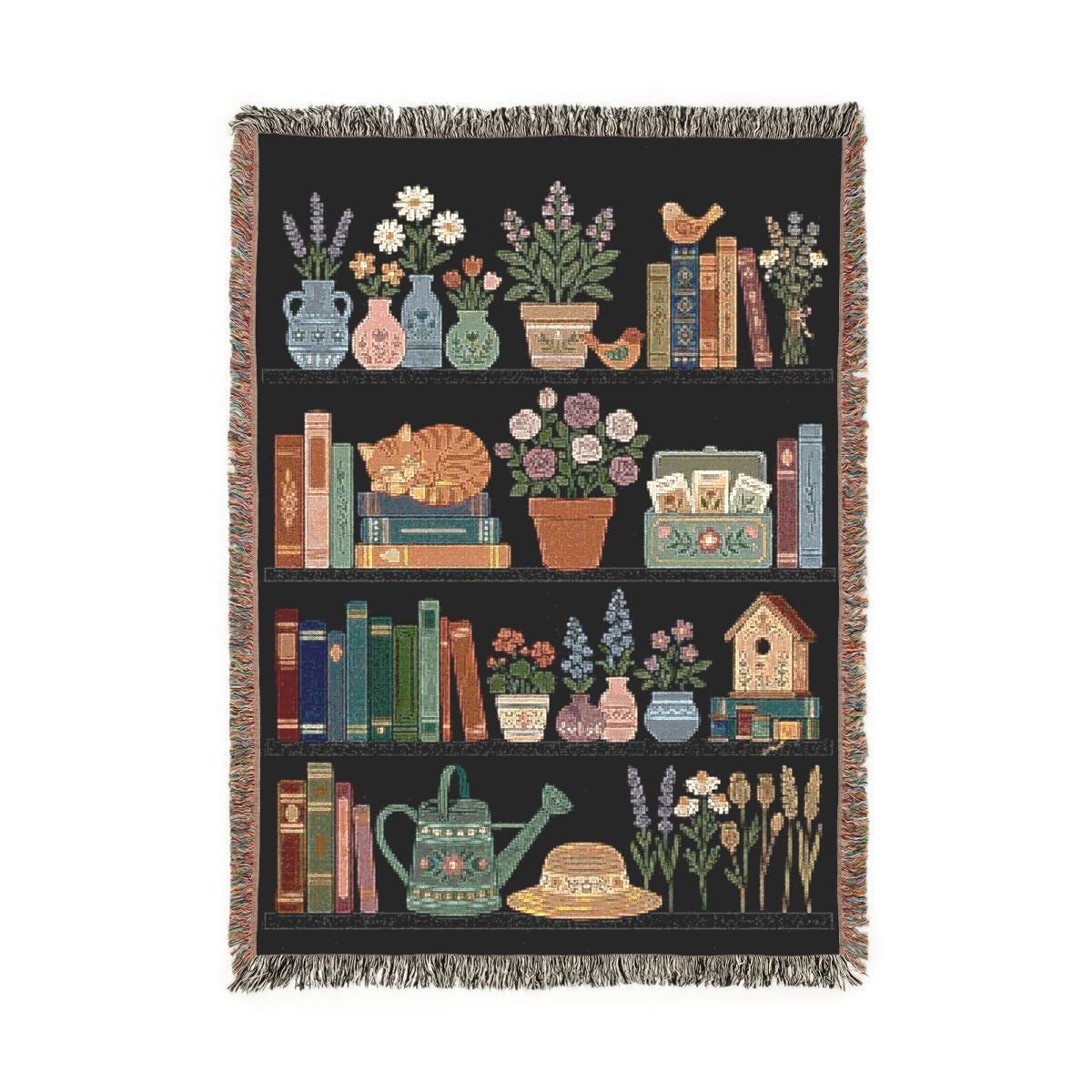 Cozy Bookshelf Cottage Heirloom Jacquard Woven Blanket
