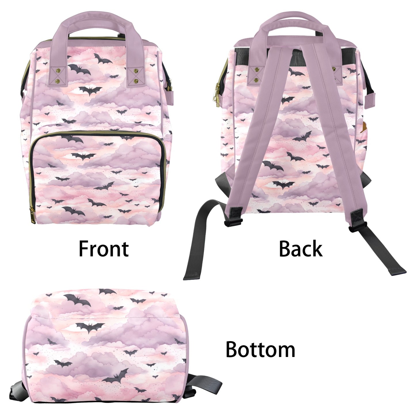 Pastel Witch Pink Bats & Clouds Diaper Backpack