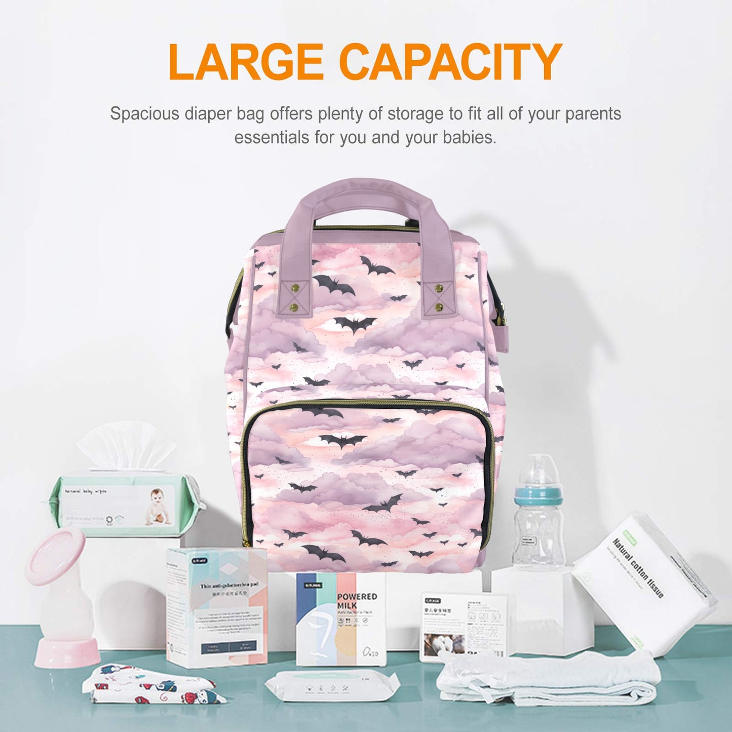 Pastel Witch Pink Bats & Clouds Diaper Backpack