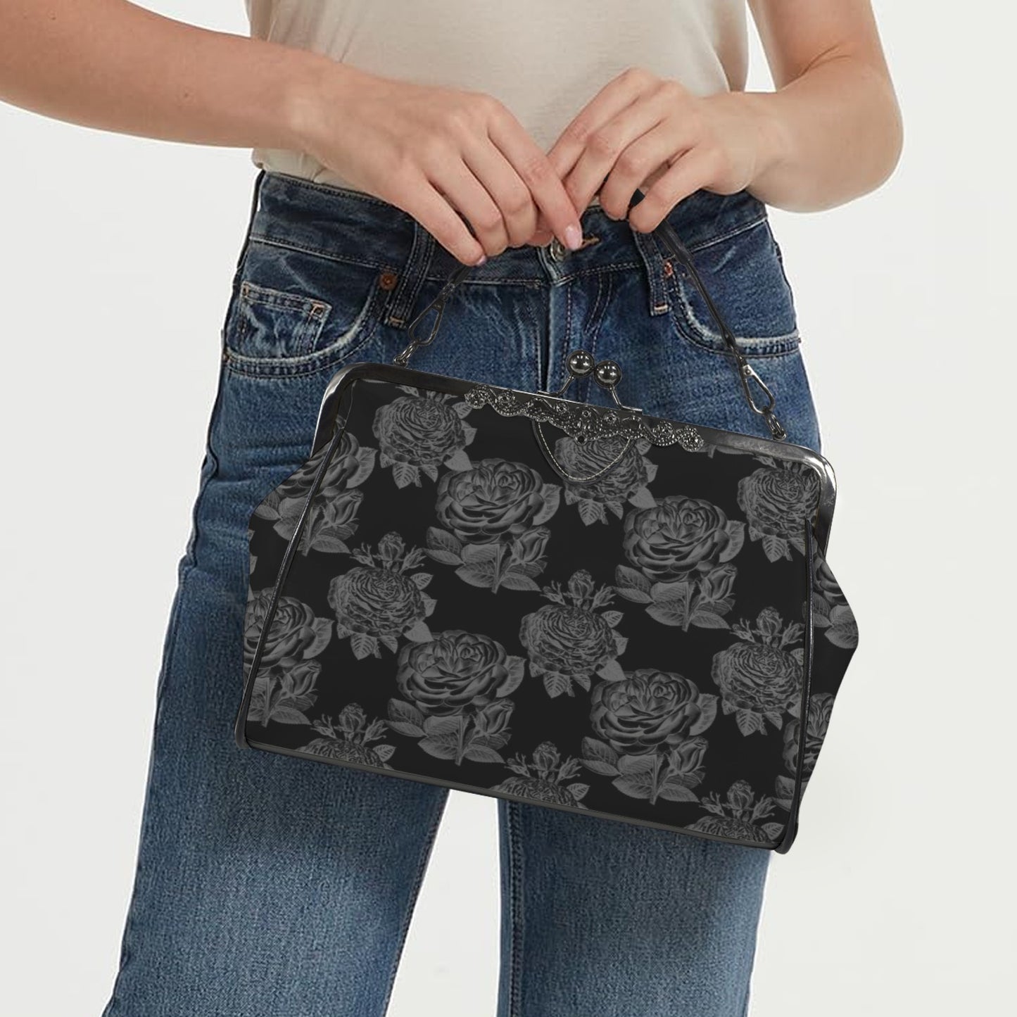 Gothic Black Roses Kisslock Purse