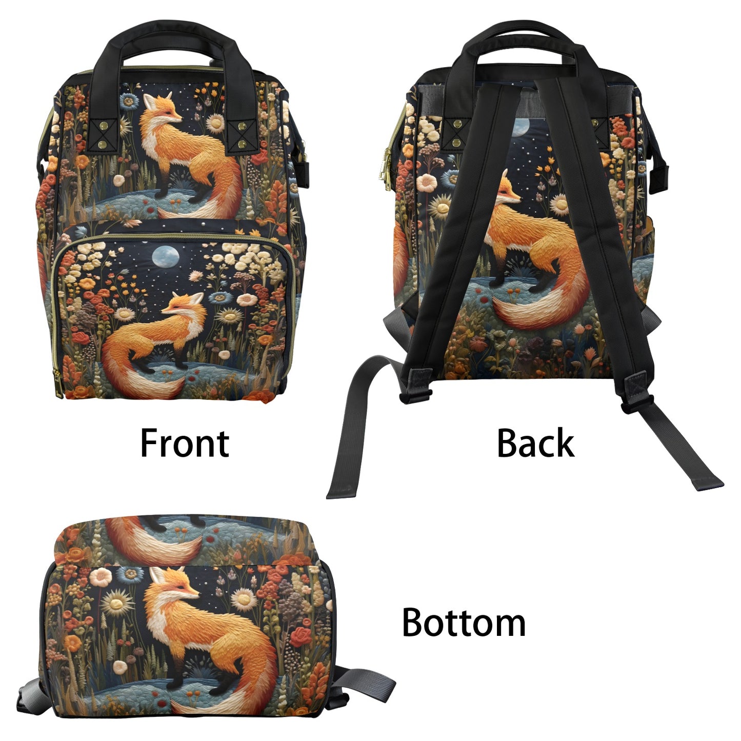 Faux-Embroidery Fox Diaper Backpack