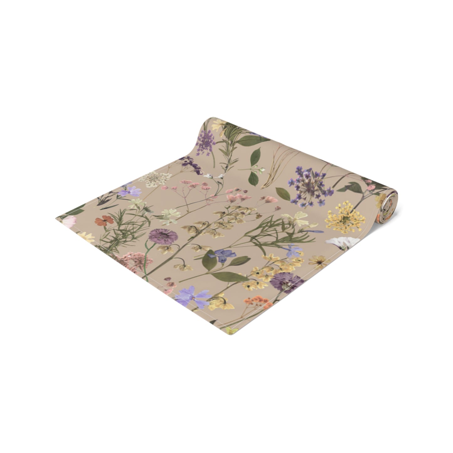 Pressed Wildflowers Taupe Table Runner