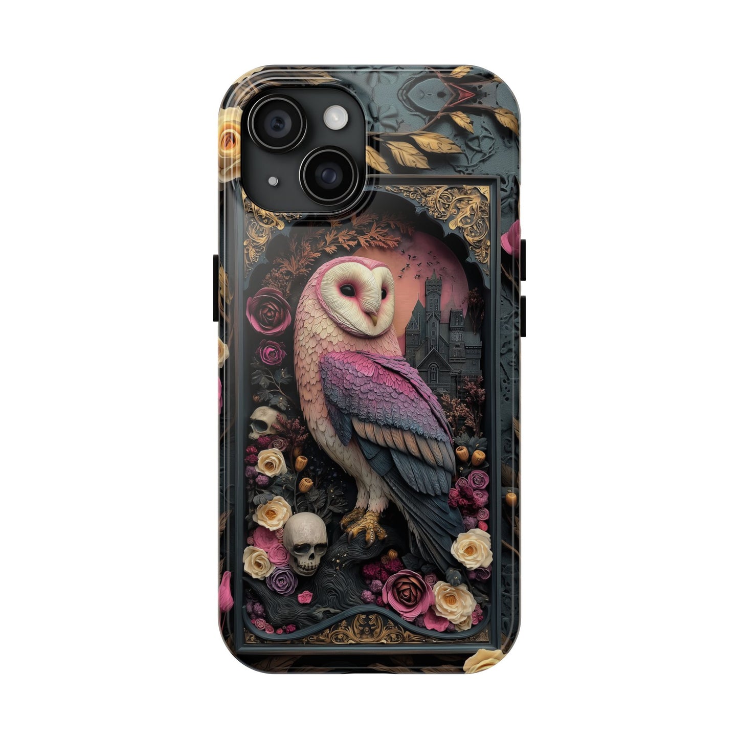 Gothic Owl Tough Phone Case - Unique Floral Design