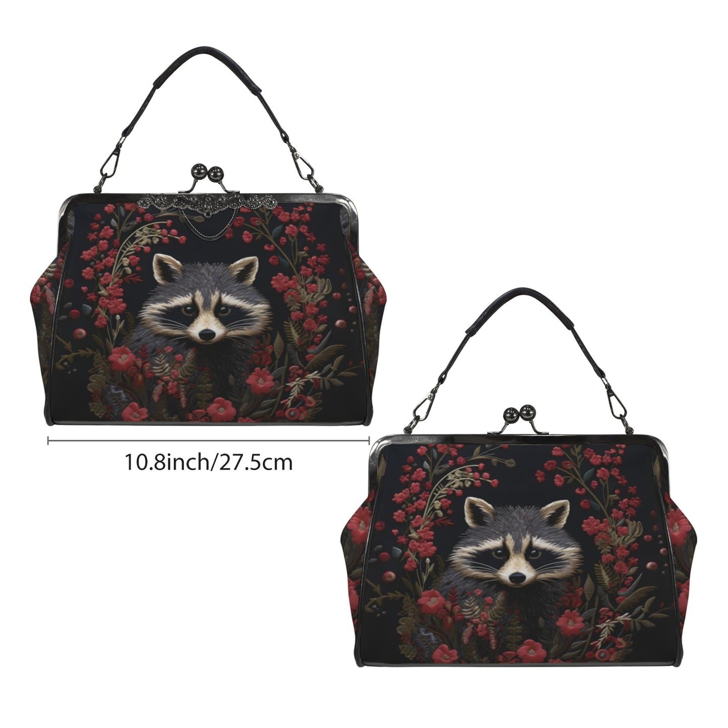 Raccoon and Flowers Kisslock Bag