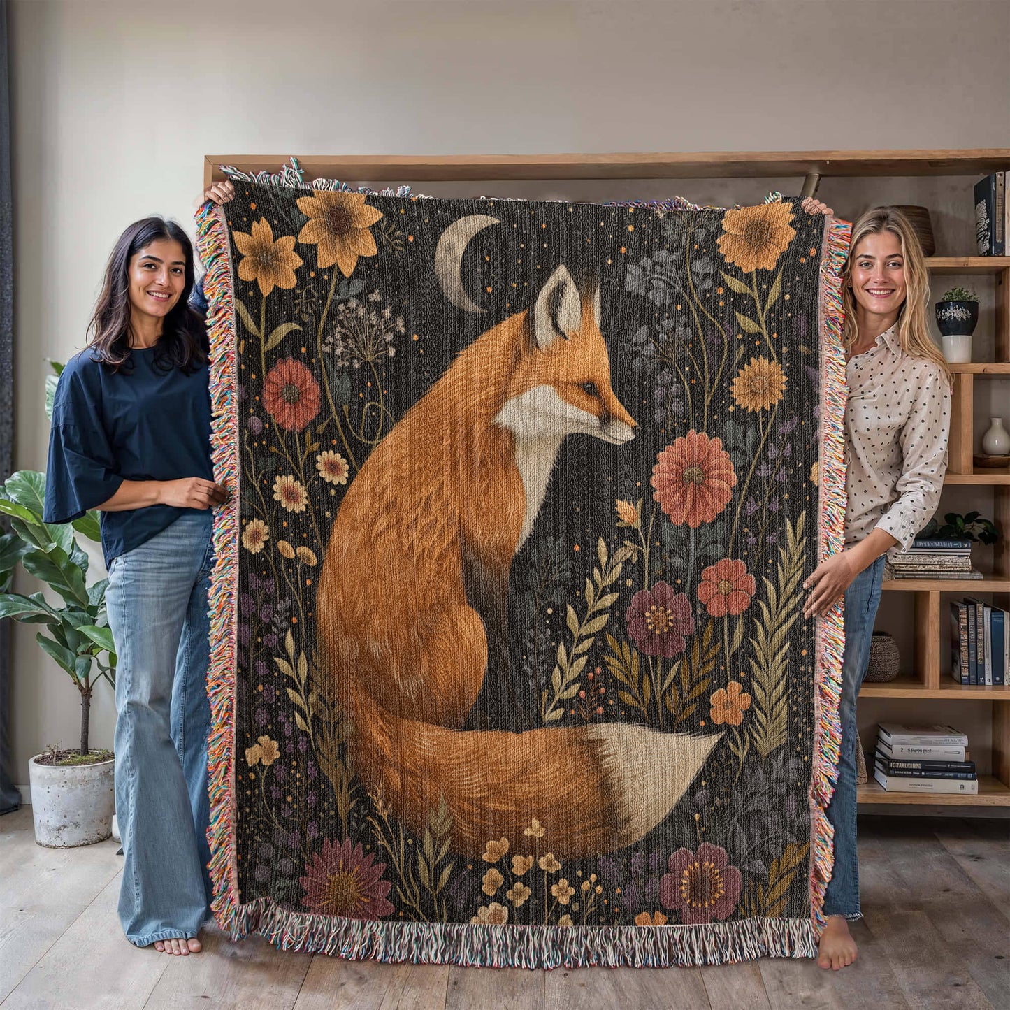 Cozy Cottagecore Woven Fox Throw Blanket