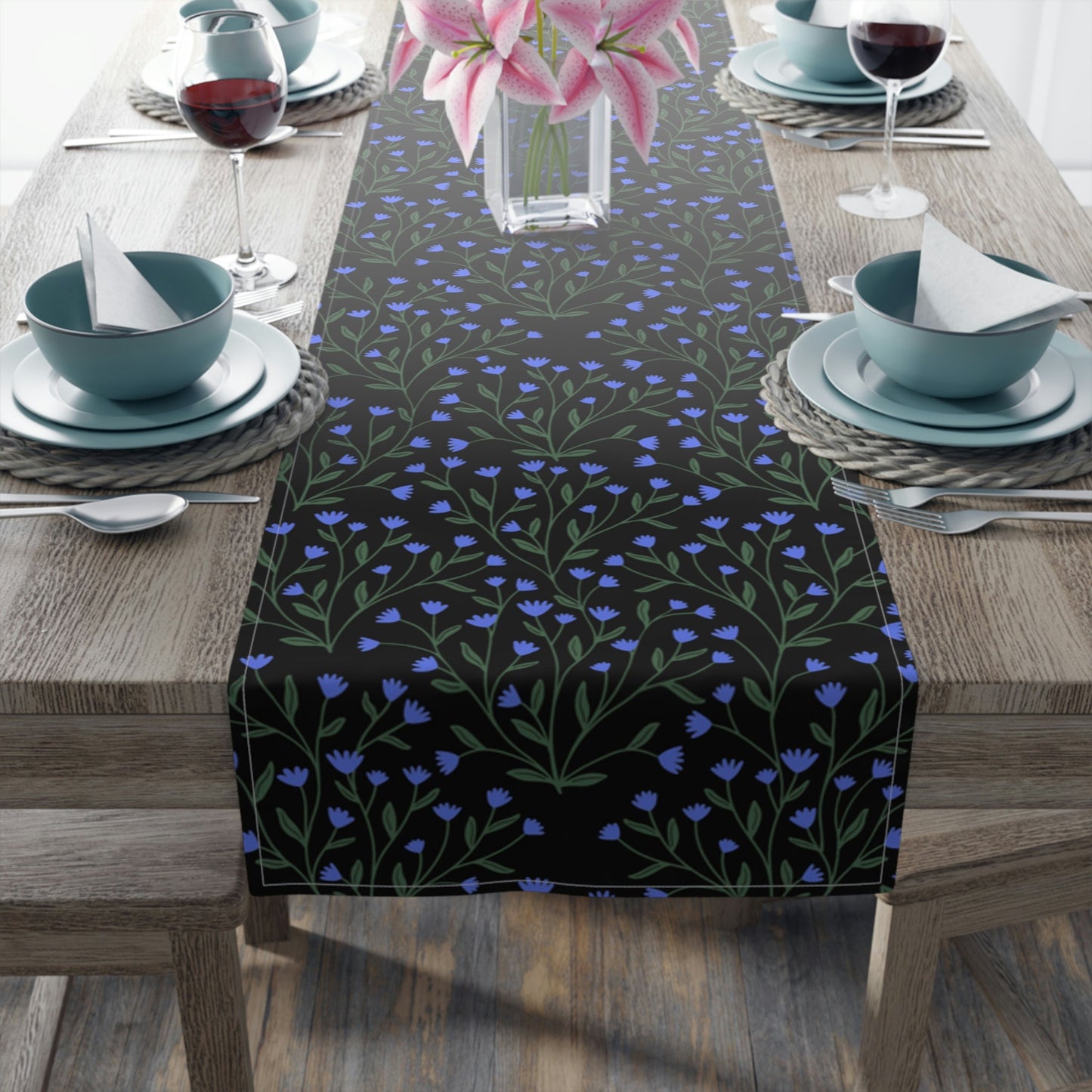 Cottage Tiny Blue Flowers Table Runner