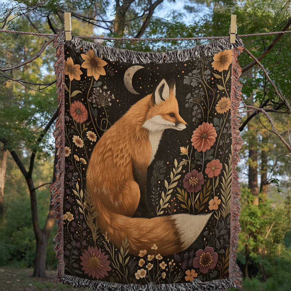 Cozy Cottagecore Woven Fox Throw Blanket