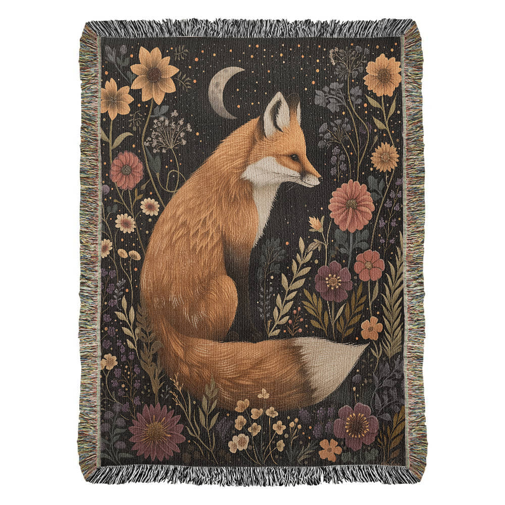 Cozy Cottagecore Woven Fox Throw Blanket