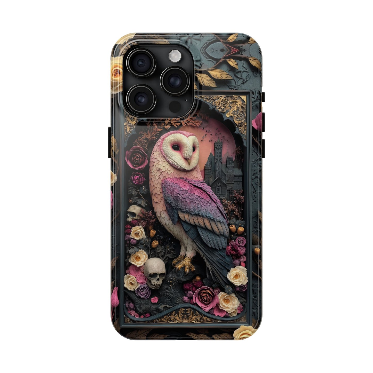Gothic Owl Tough Phone Case - Unique Floral Design