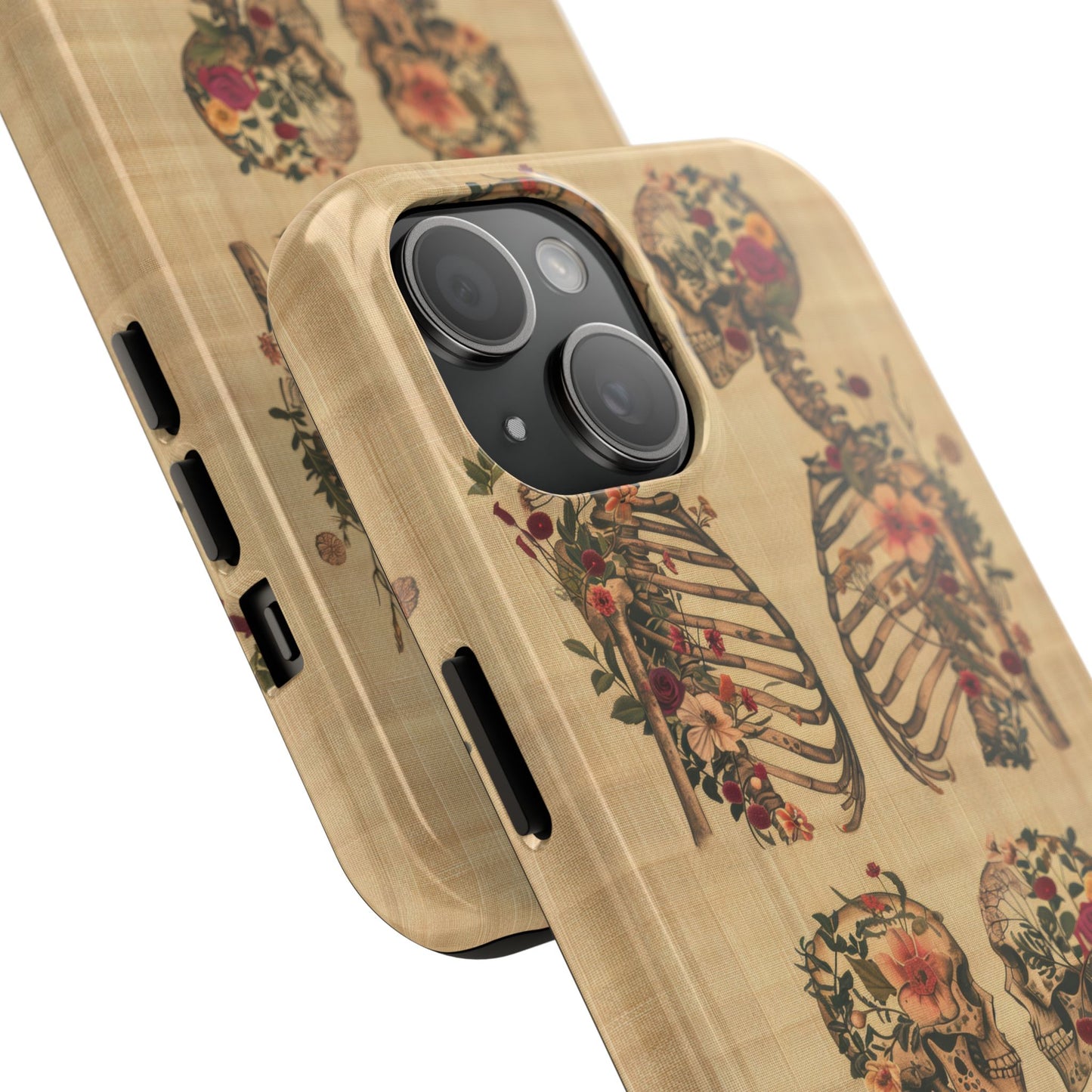 Floral Skeleton Tough Phone Cases, Unique Halloween Accessories, Stylish Gift for Graphic Lovers, Durable and Protective, Boho Chic Design