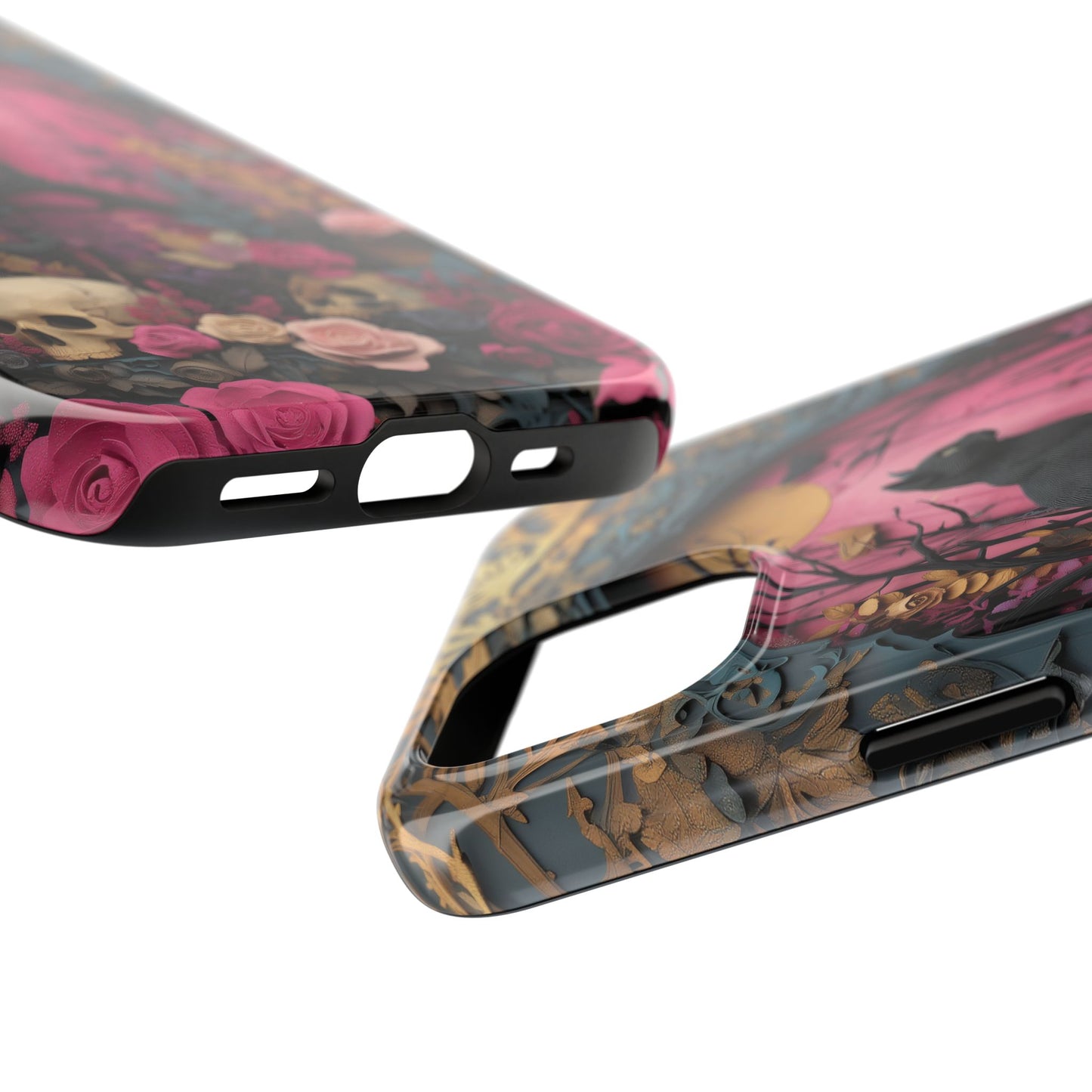 Gothic Cat & Floral Skulls Phone Case