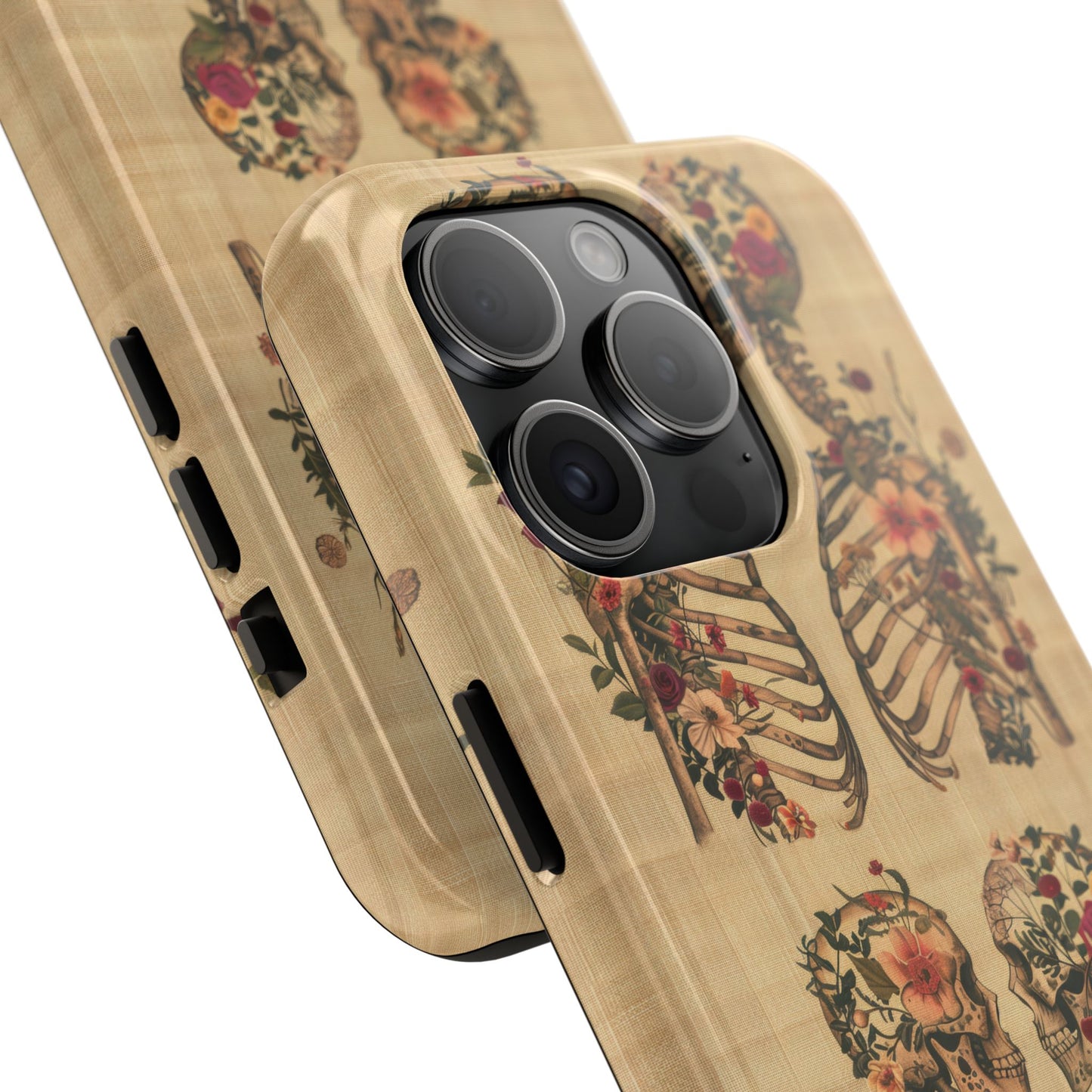 Floral Skeleton Tough Phone Cases, Unique Halloween Accessories, Stylish Gift for Graphic Lovers, Durable and Protective, Boho Chic Design