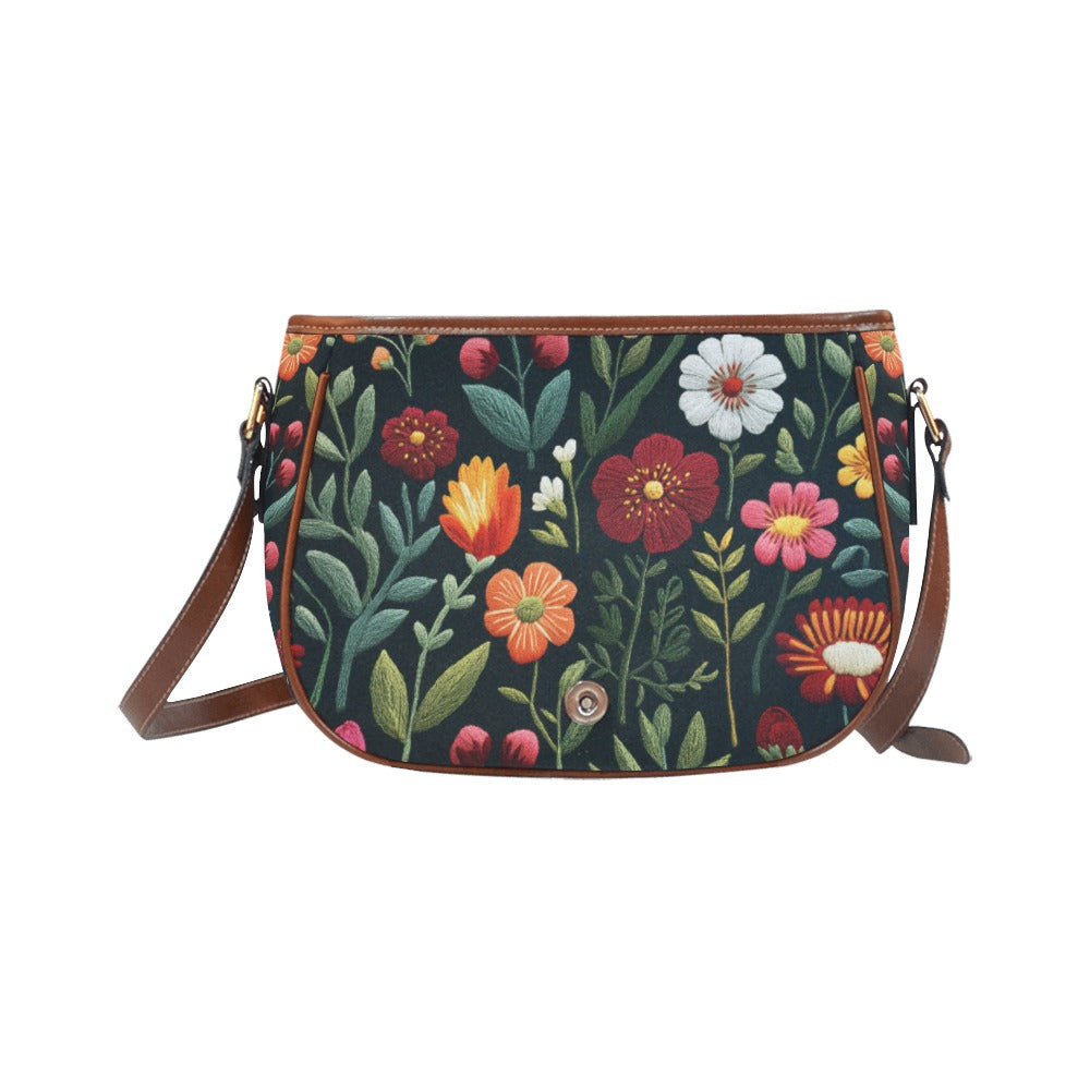 Folk Flowers Faux-embroidery Saddle Bag