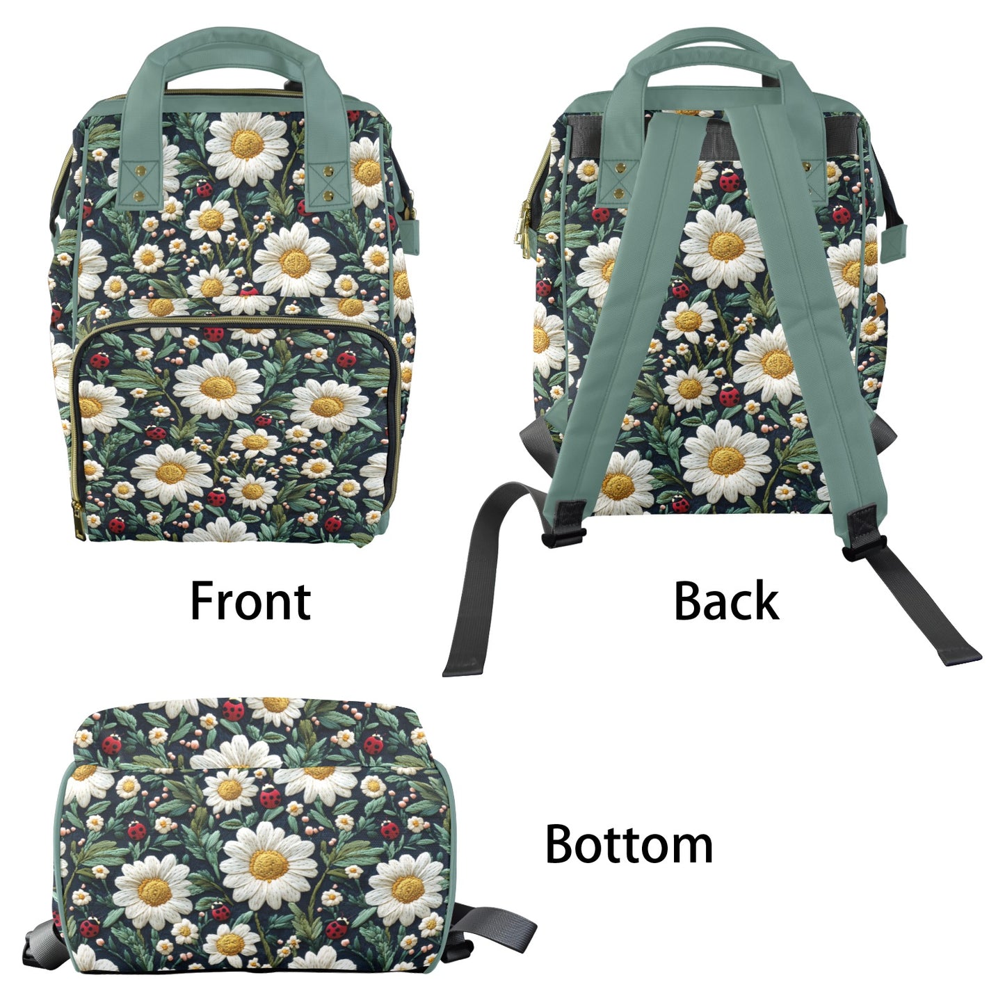 Faux Embroidered Daisies and Ladybugs
