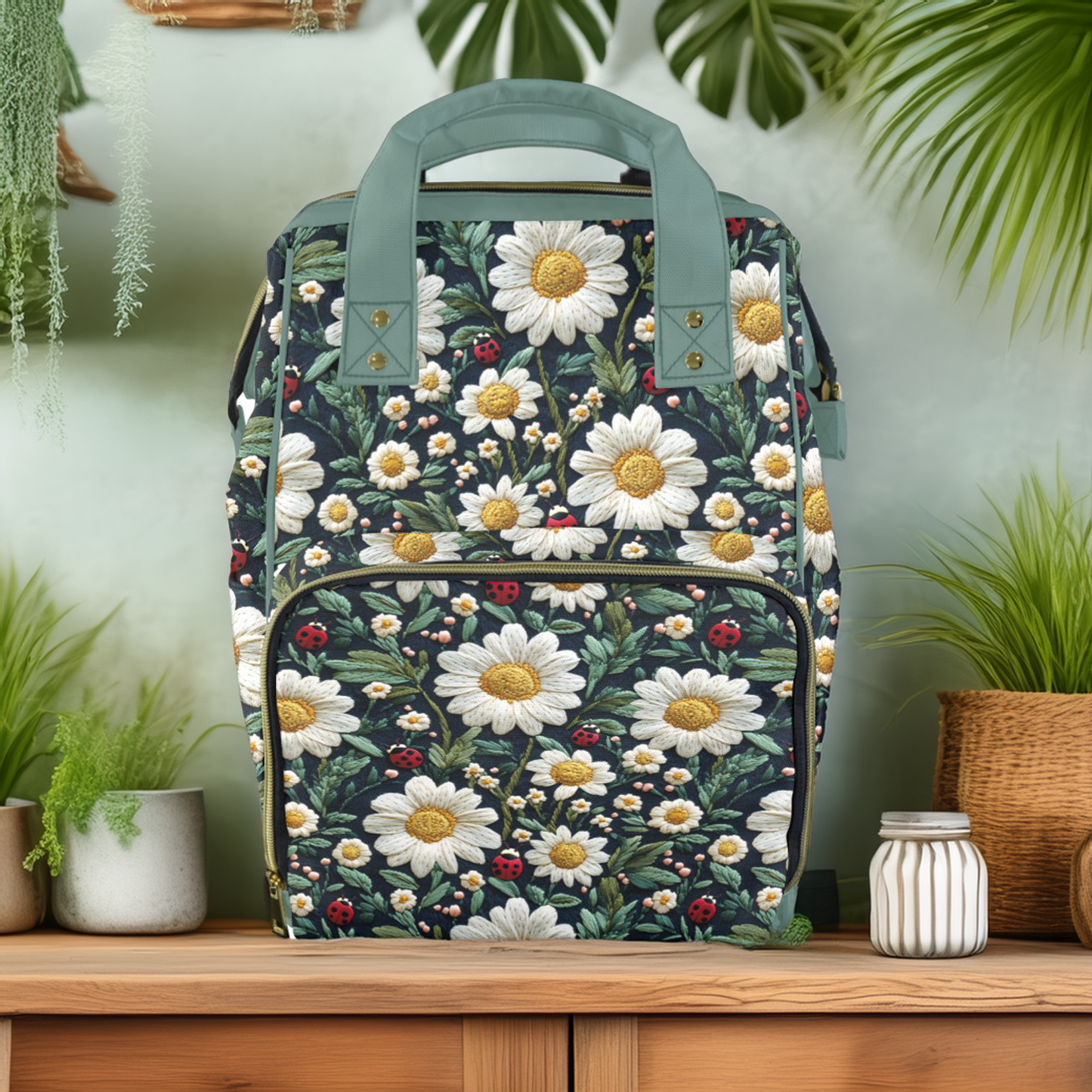 Faux Embroidered Daisies and Ladybugs