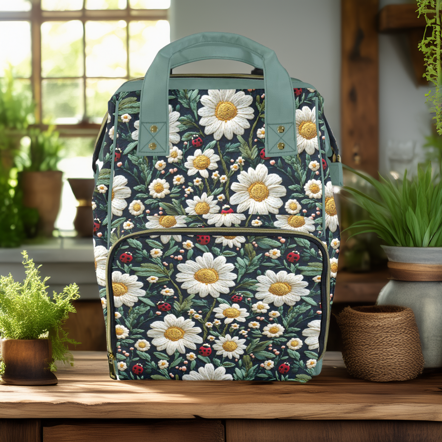 Faux Embroidered Daisies and Ladybugs