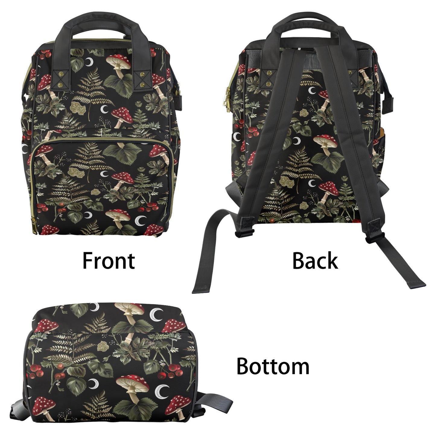 Dark Wood Mushrooms & Moons Diaper Backpack