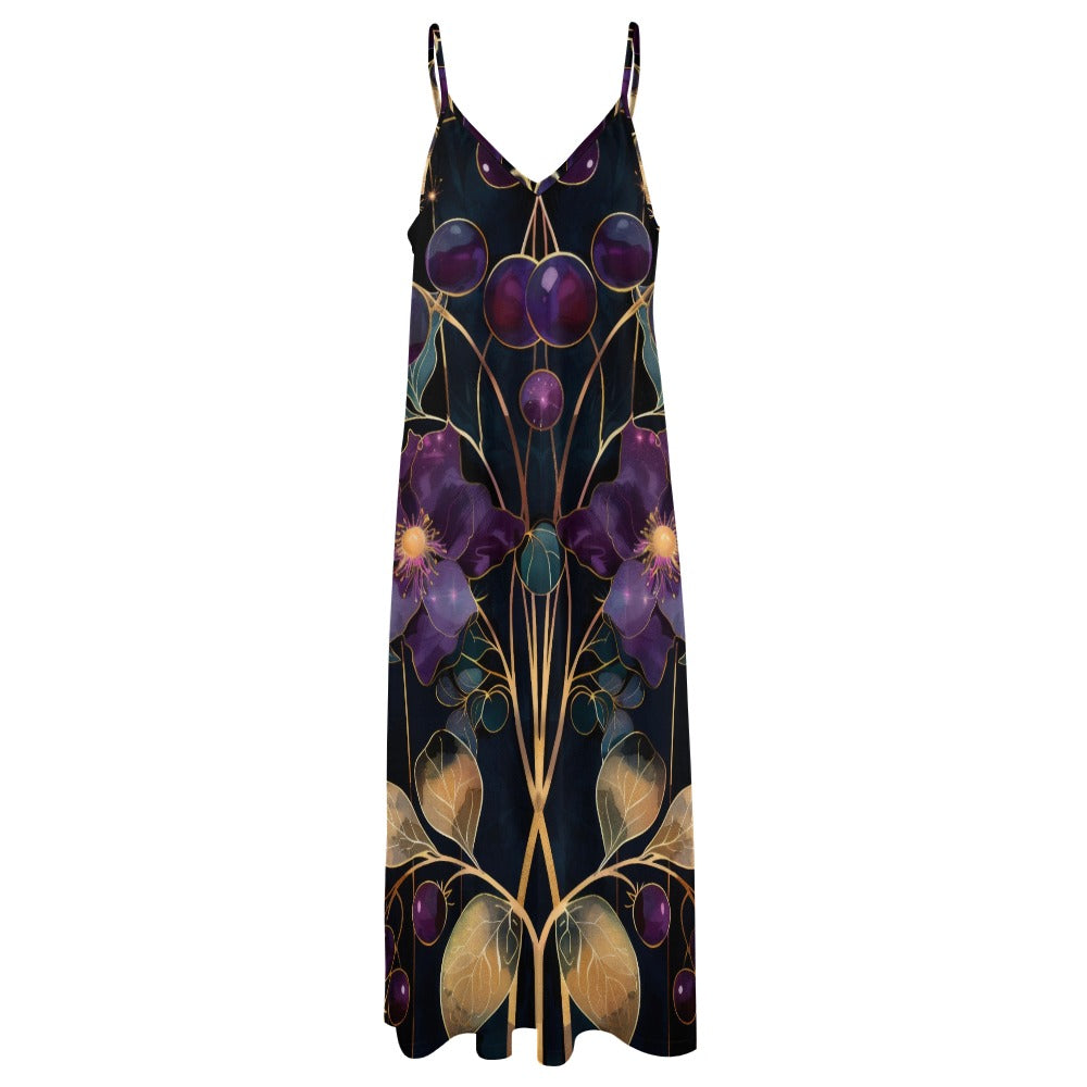 Dark Purple Art Nouveau Floral Maxi Dress