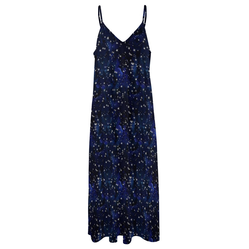 Deep Blue & Silver Stars Celestial Maxi Dress