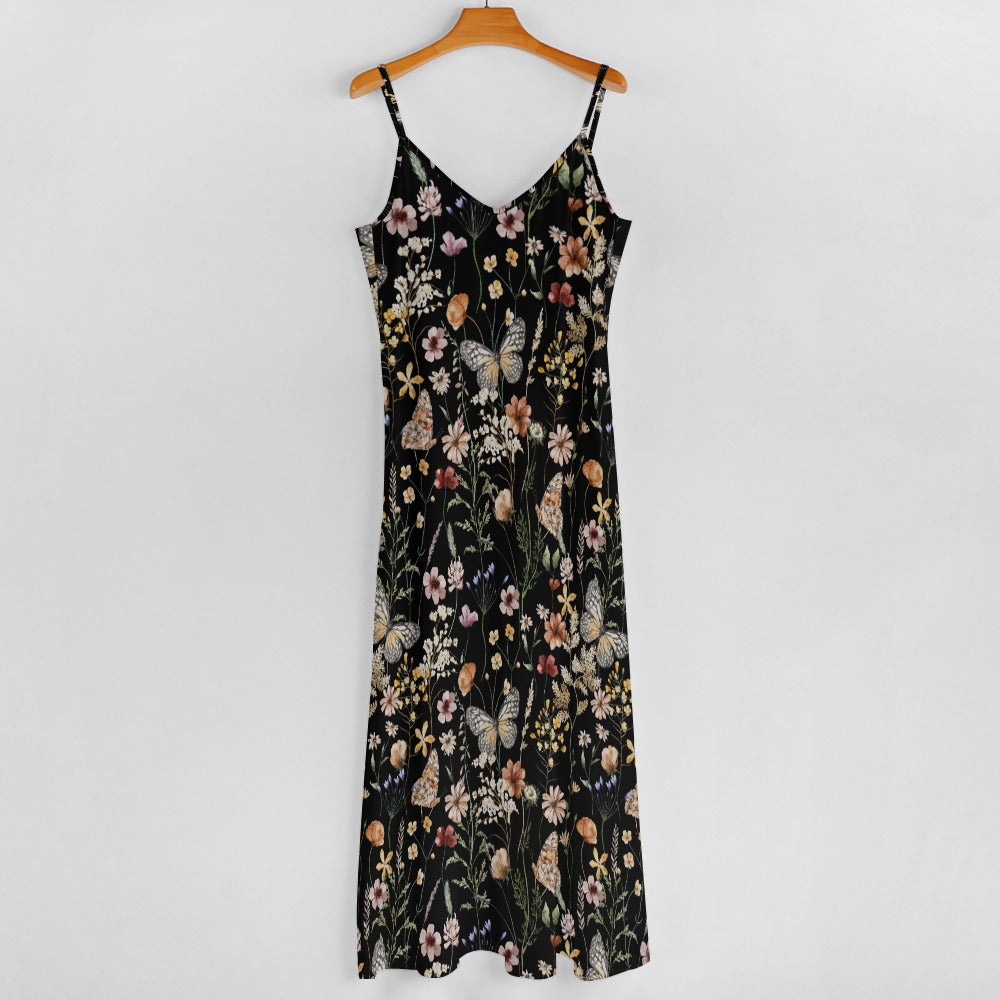 Boho Butterfly Meadow Wildflowers Print Maxi Dress