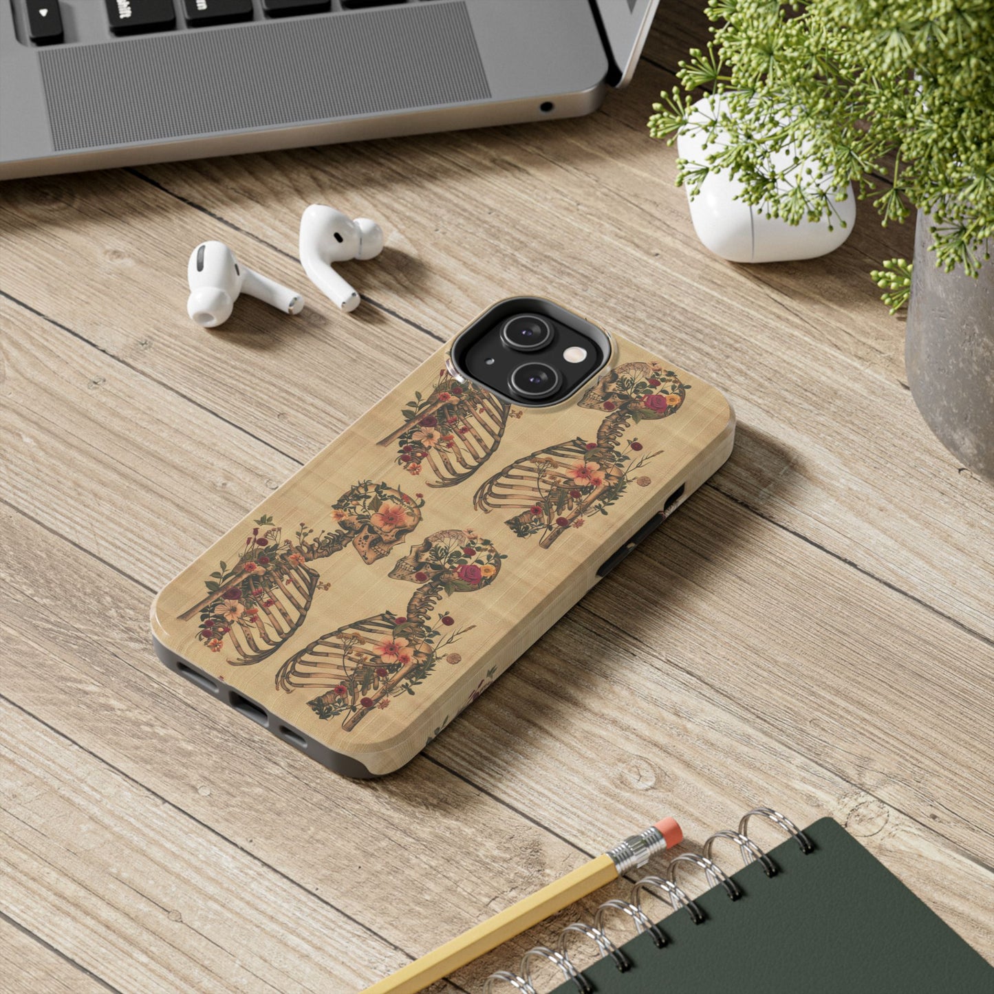 Floral Skeleton Tough Phone Cases, Unique Halloween Accessories, Stylish Gift for Graphic Lovers, Durable and Protective, Boho Chic Design