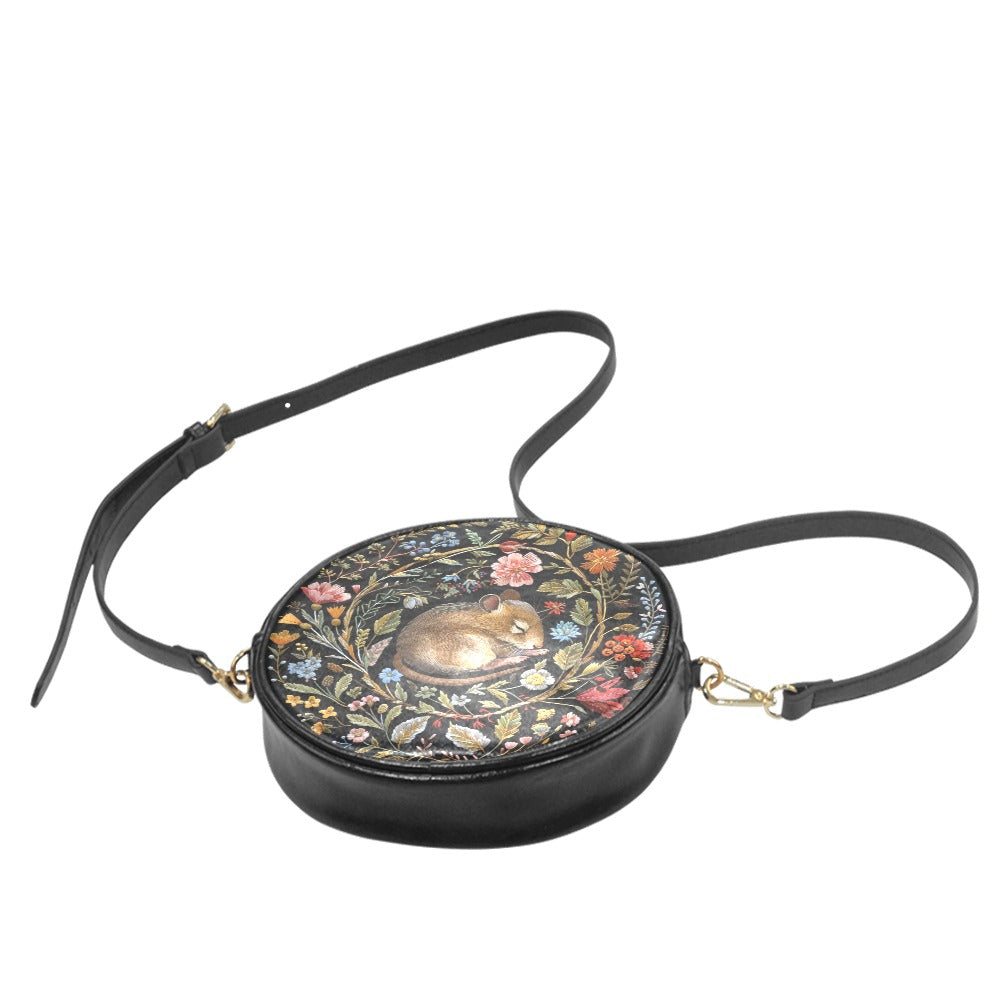 Faux-Embroidered Dormouse & Flowers Vegan Leather Cross body Purse
