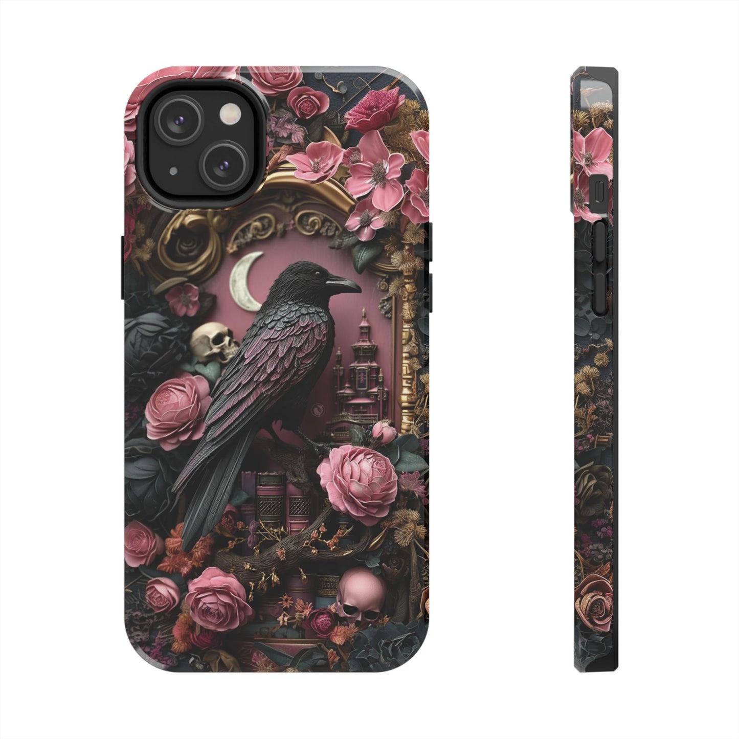 Gothic 3D effect Raven Floral Phone Case