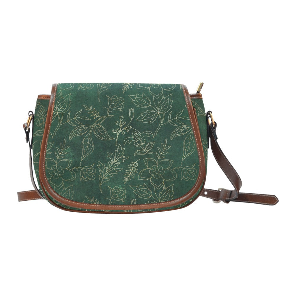 Green Gold Floral Saddle Bag Purse
