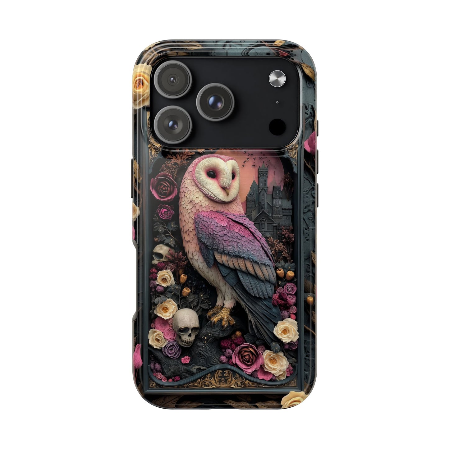Gothic Owl Tough Phone Case - Unique Floral Design