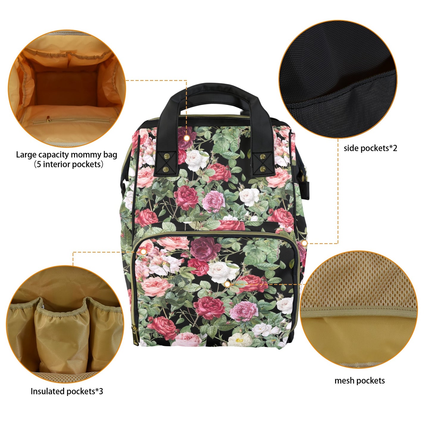 Cottagecore Pink Vintage Roses Diaper Bag Backpack