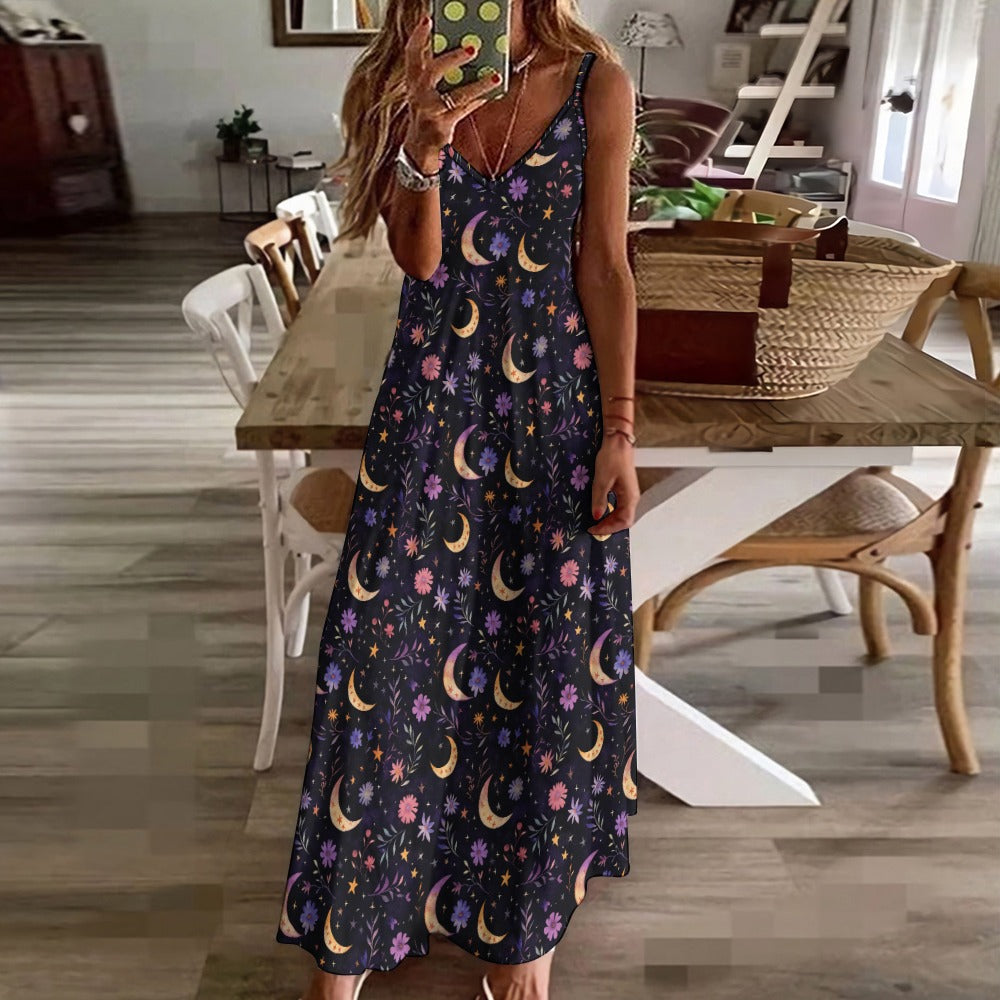 Ethereal Flowers & Moons Maxi Dress