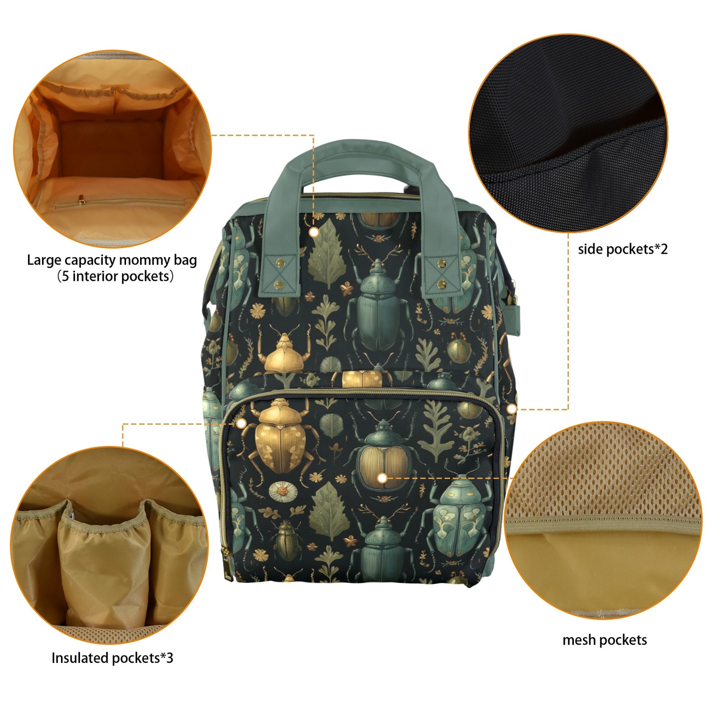 Whimsical Beetles Diaper Bag Backpack