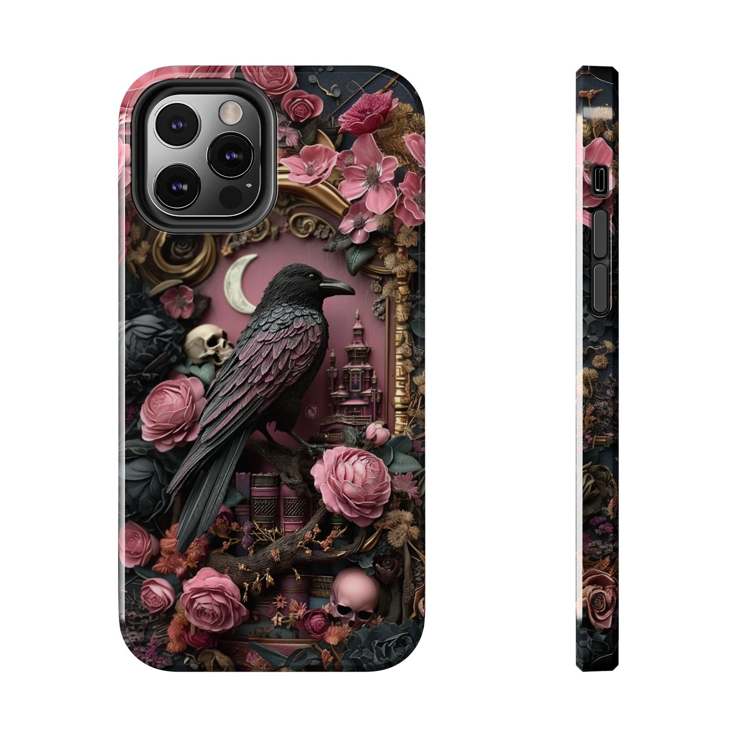 Gothic 3D effect Raven Floral Phone Case