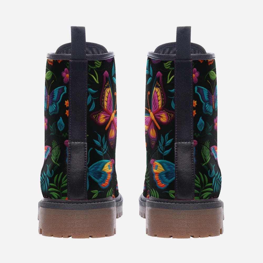 Dark Faux-Embroidered Butterflies Boots