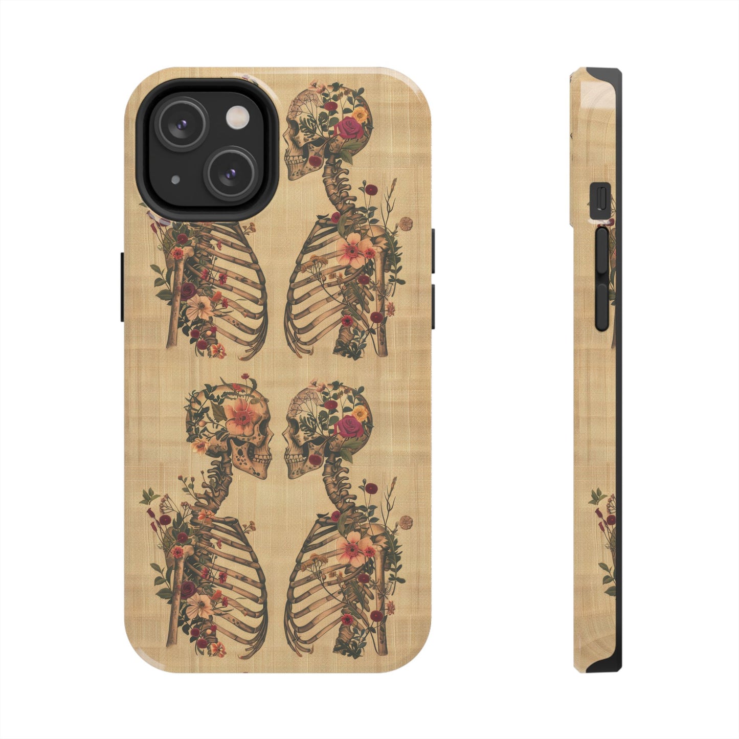 Floral Skeleton Tough Phone Cases, Unique Halloween Accessories, Stylish Gift for Graphic Lovers, Durable and Protective, Boho Chic Design