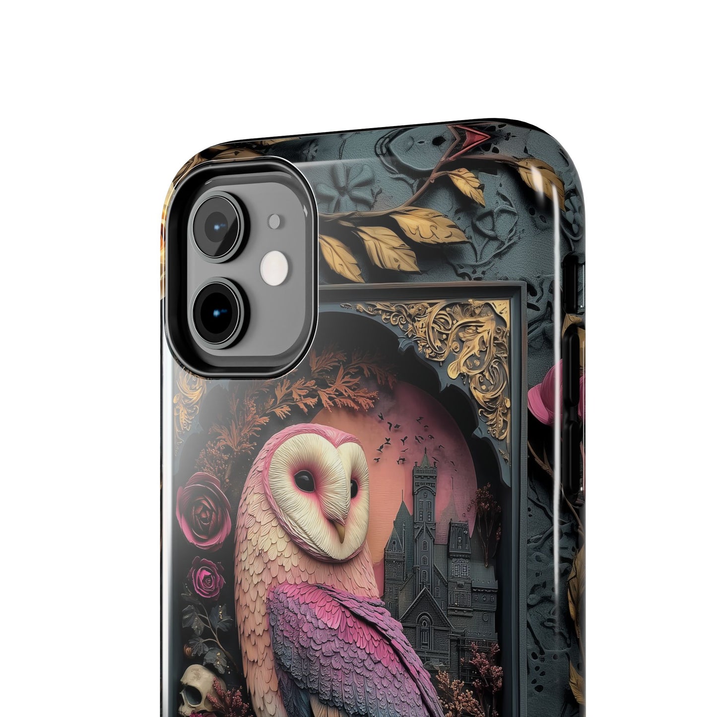 Gothic Owl Tough Phone Case - Unique Floral Design