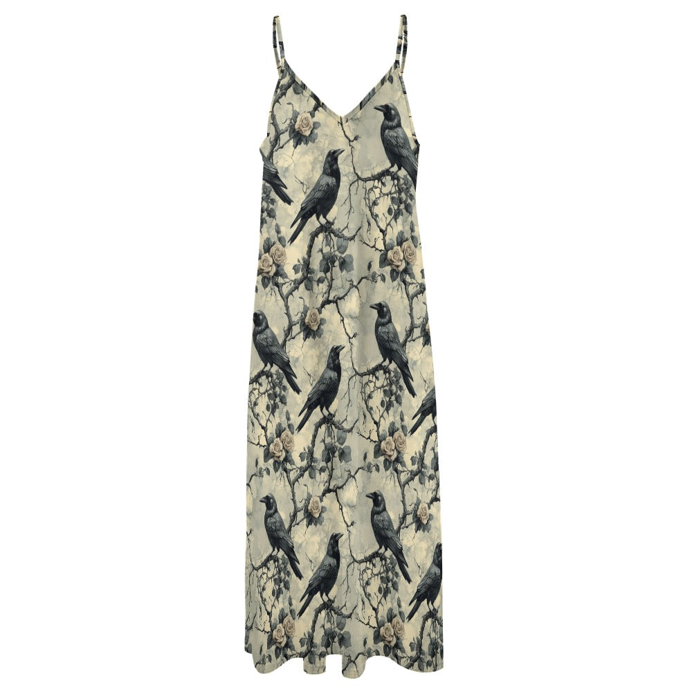 Gothic Ravens & Roses Maxi Dress