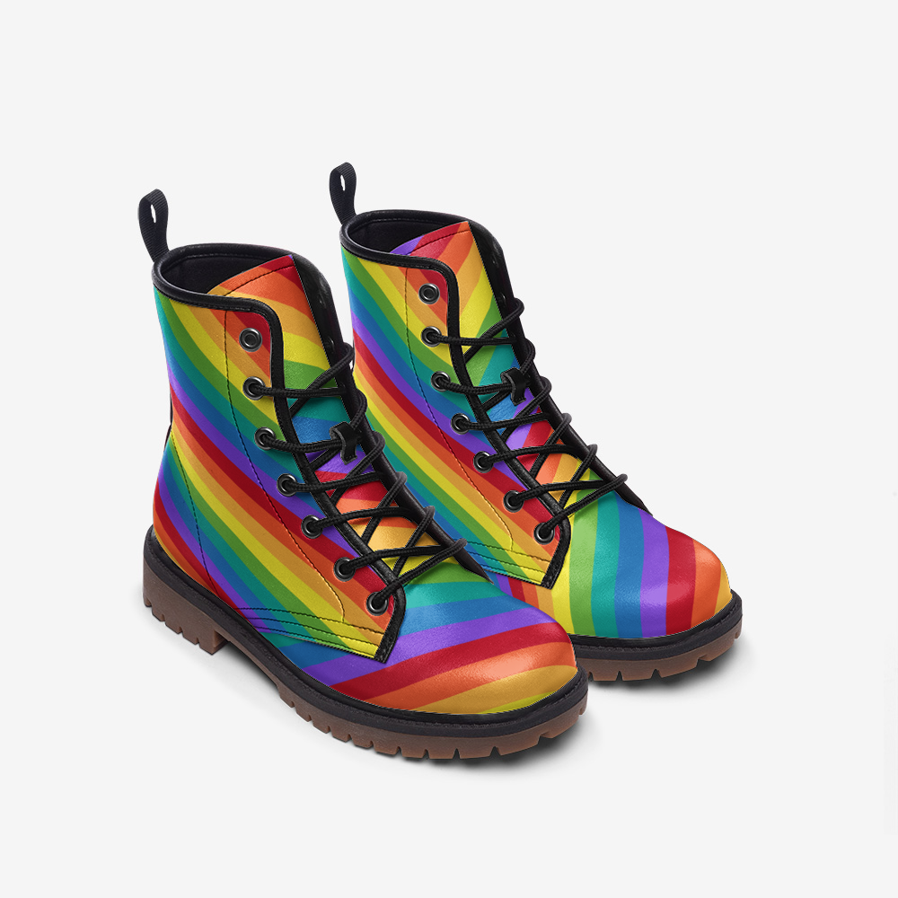Rainbow Stripes Vegan Leather Combat Boots
