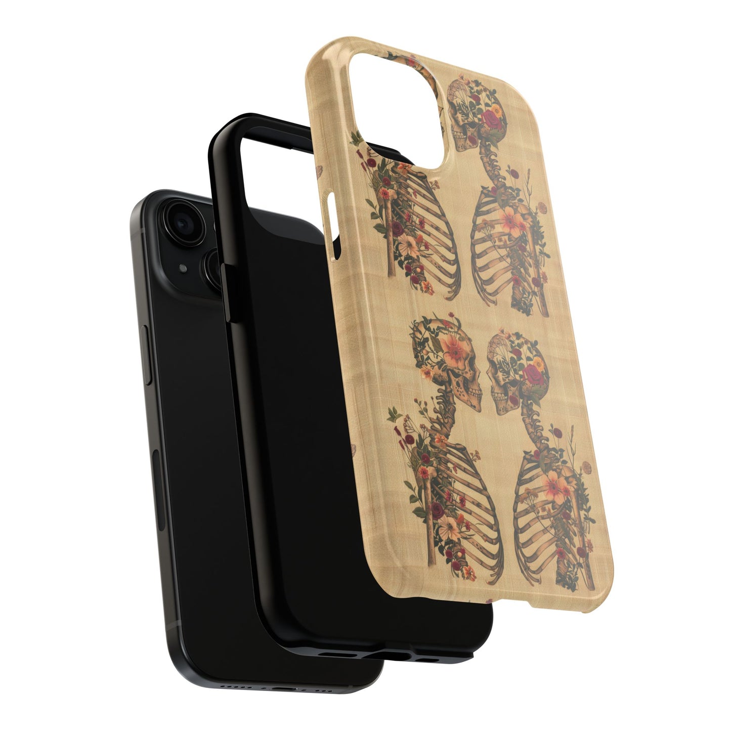 Floral Skeleton Tough Phone Cases, Unique Halloween Accessories, Stylish Gift for Graphic Lovers, Durable and Protective, Boho Chic Design