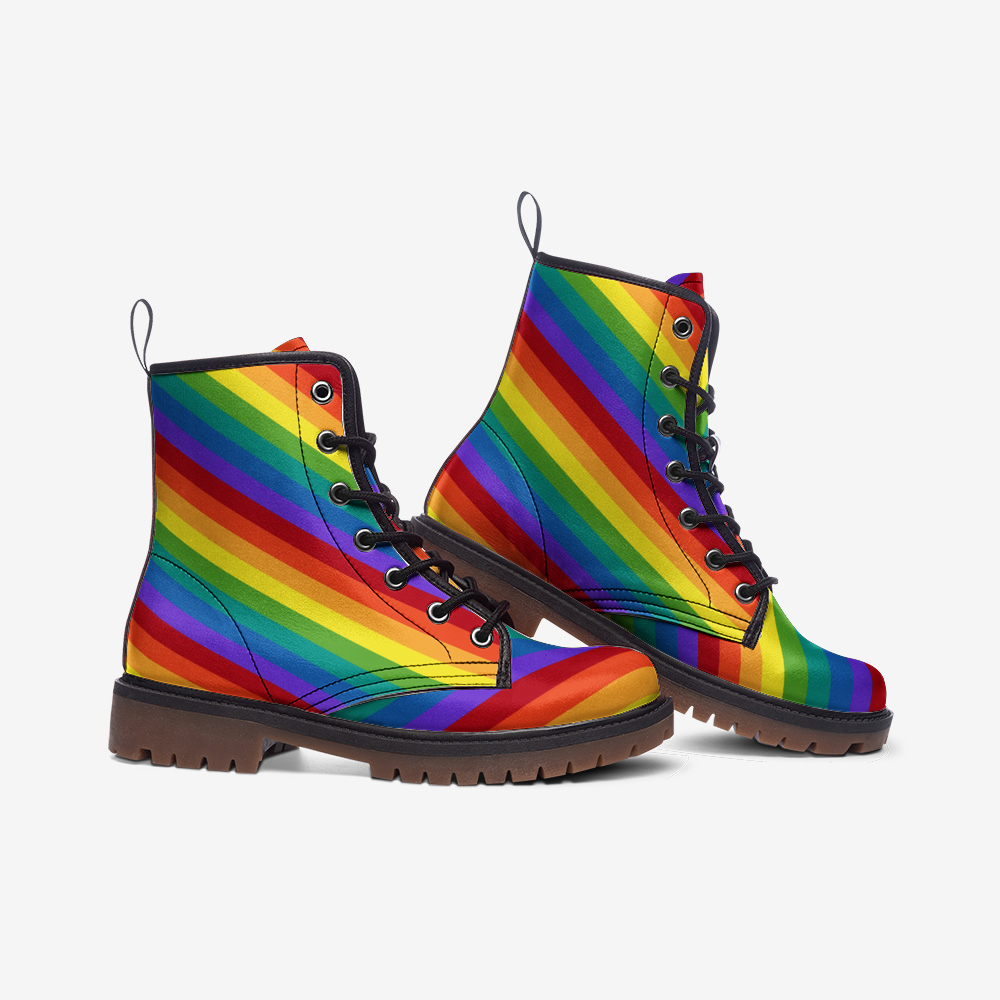 Rainbow Stripes Vegan Leather Combat Boots