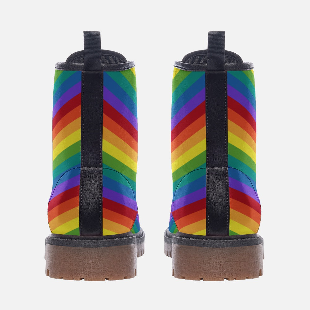 Rainbow Stripes Vegan Leather Combat Boots