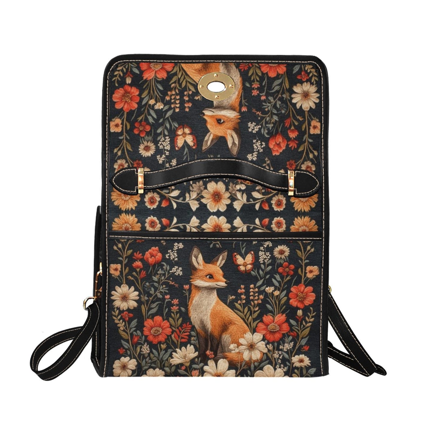 Whimsicore Happy Fox and Flowers Cottagecore Satchel Bag
